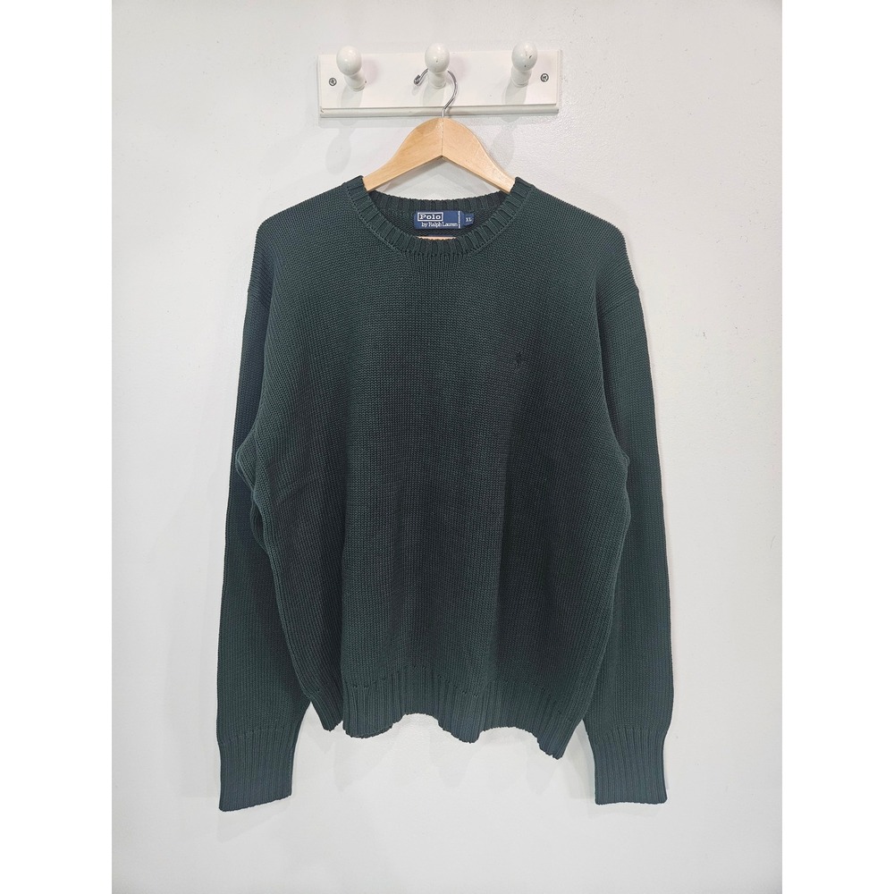 Polo Ralph Lauren Mens XL Hunter Green Cotton Shaker Knit Crew Neck Sweater